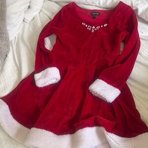 Zunie sz 5 Girls Red Velvet Holiday Dress with White Trim